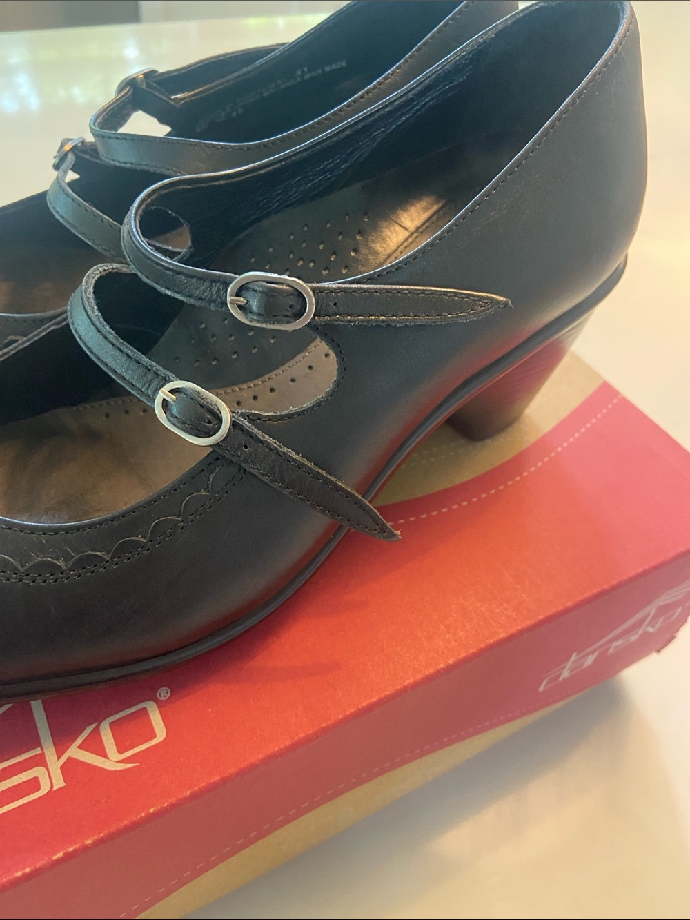 Dansko Black Leather Double-Strap Mary Jane Heels - Picture 2 of 16